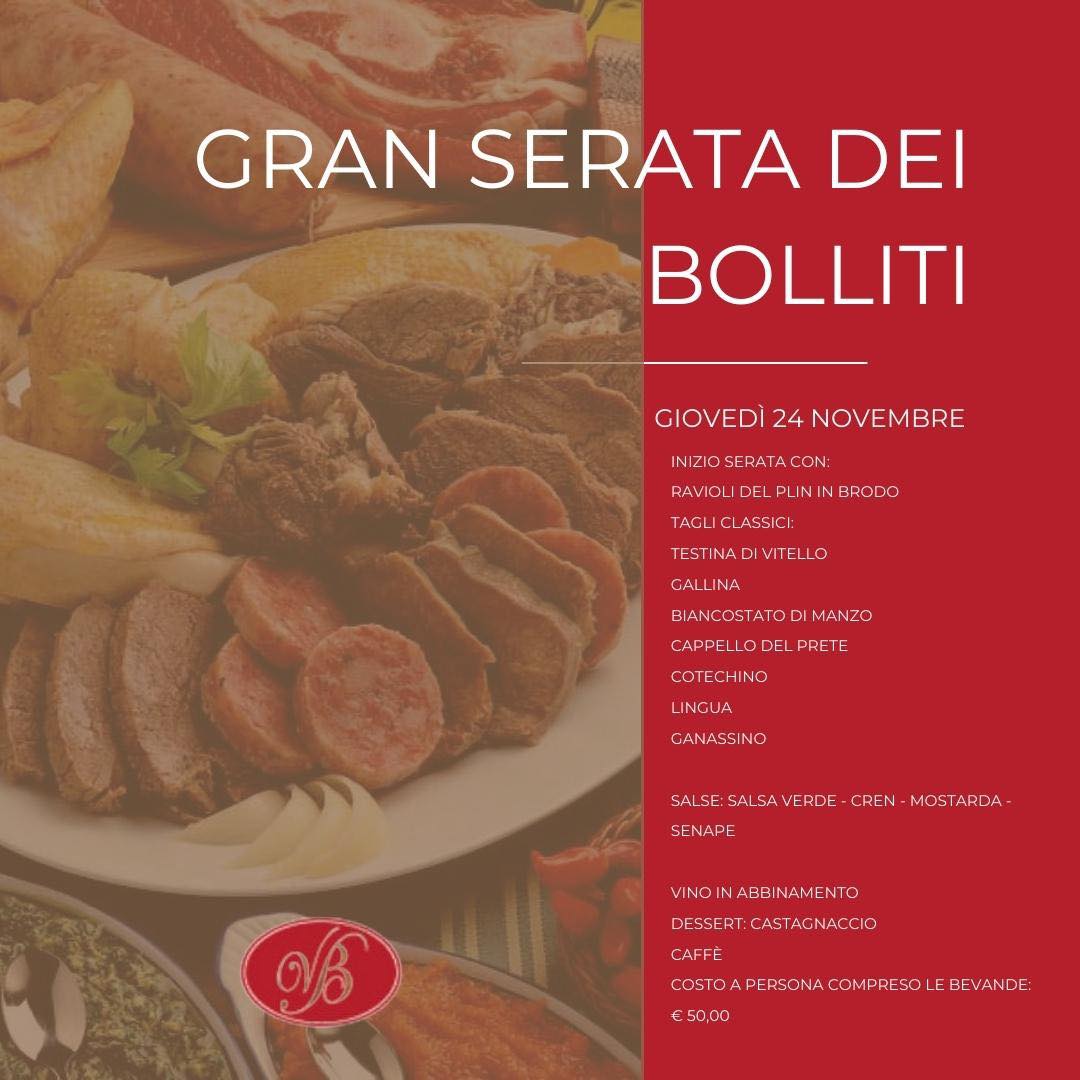 Gran serata dei bolliti - Giovedì 24 Novembre.